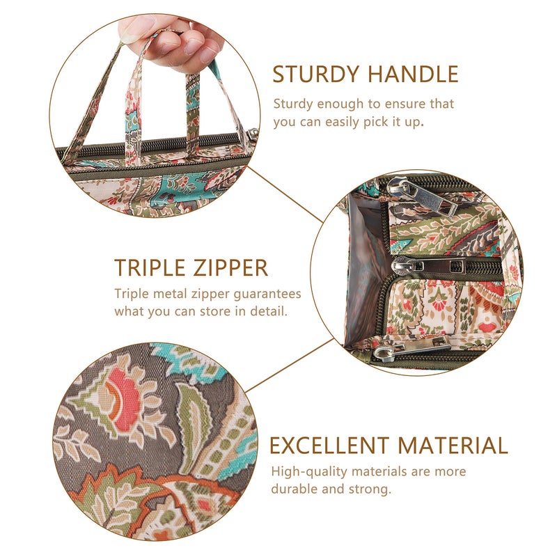 Vercord Patterned Purse Handbag Tote Pocketbook Bag Organizer Insert with Zipper Handle for Women Medium Peacock Flower - Image 5